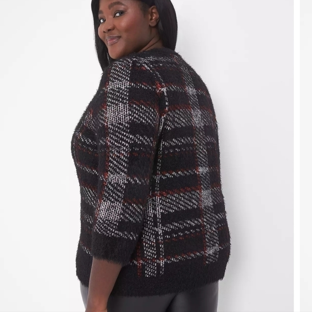 Lane Bryant Plaid 3/4-Sleeve Button-Front  Cardigan Size 18/20